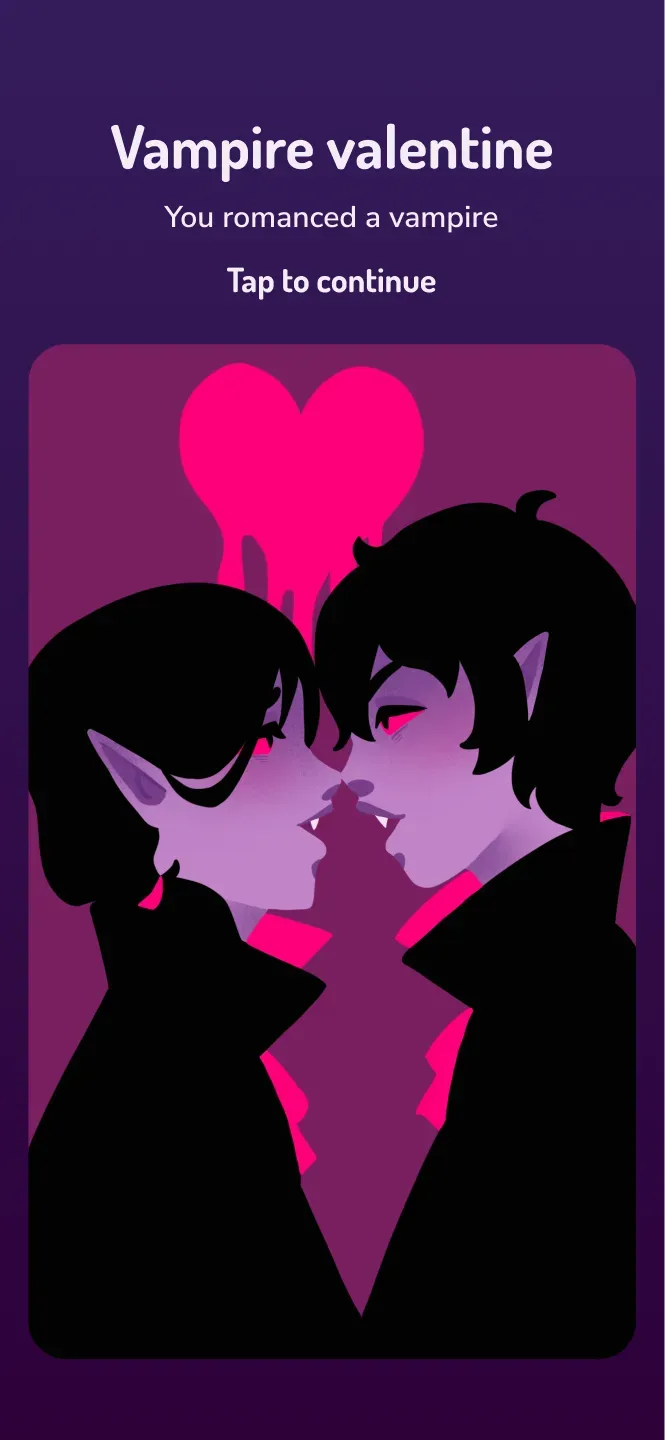 Ending screen, "Vampire valentine": you romanced a vampire