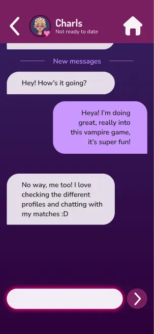 Chat screen: messages with a match called Charls