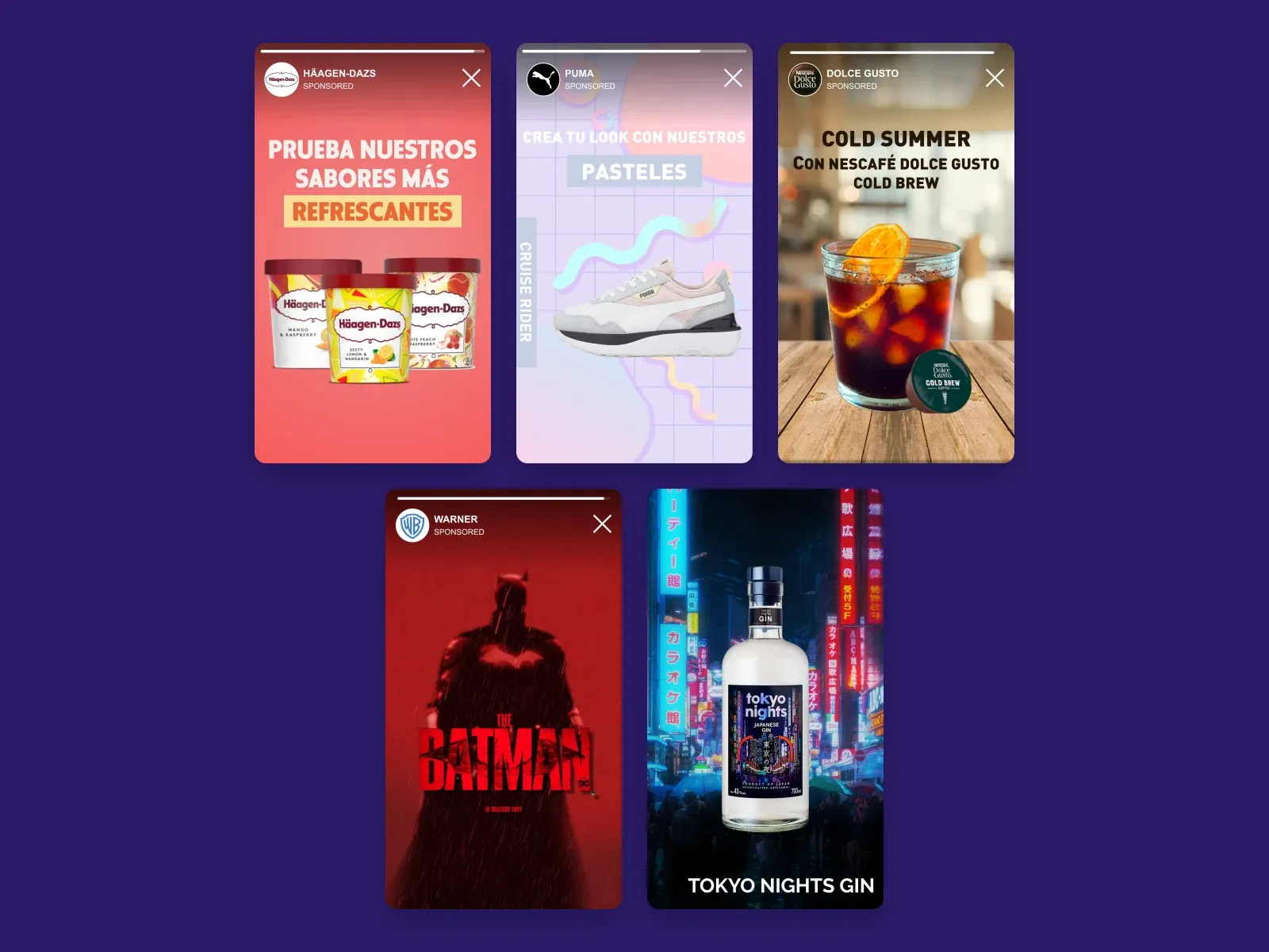 Five Stories proposals: Häagen-Dazs, Puma, Nescafé Dolce Gusto, The Batman and Tokyo Nights Gin
