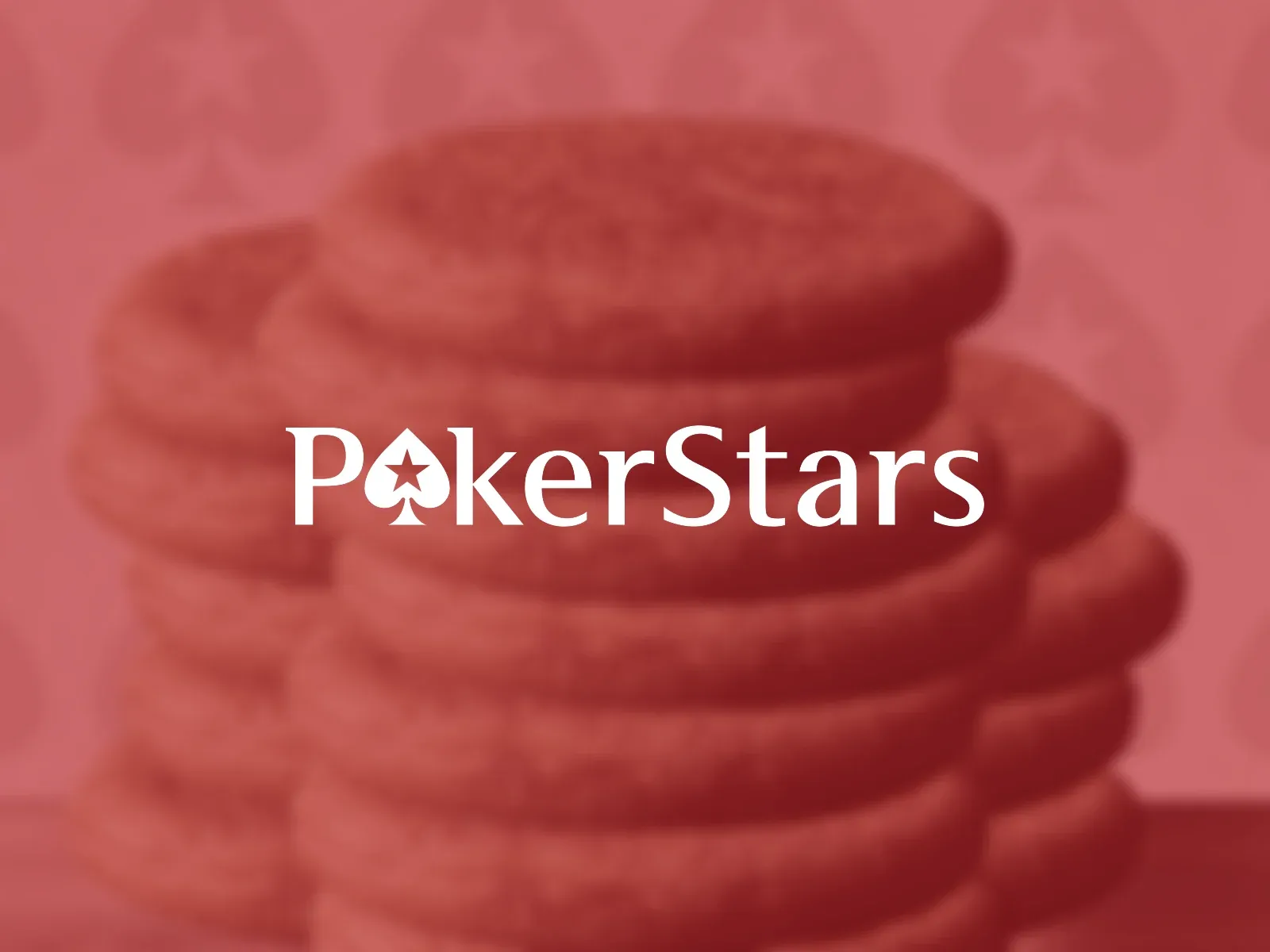 The PokerStars logo in white over a blurred stack of Spanish omelettes, in PokerStars red