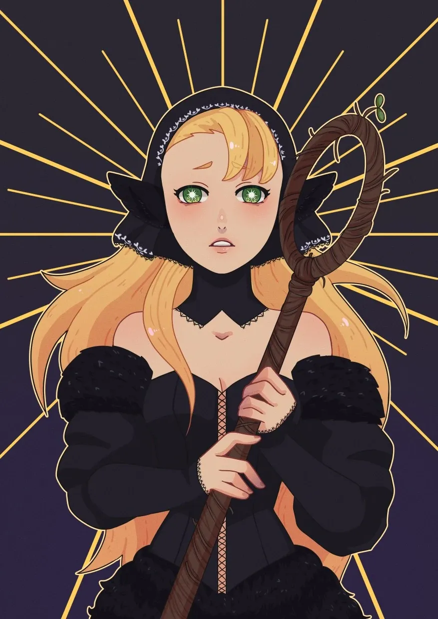 A blonde shepherdess holding her crook